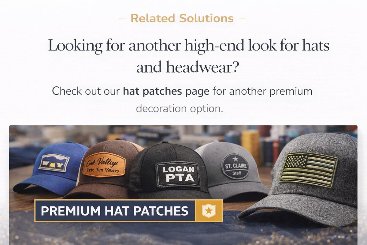 Custom hat patches and alternate premium branding options