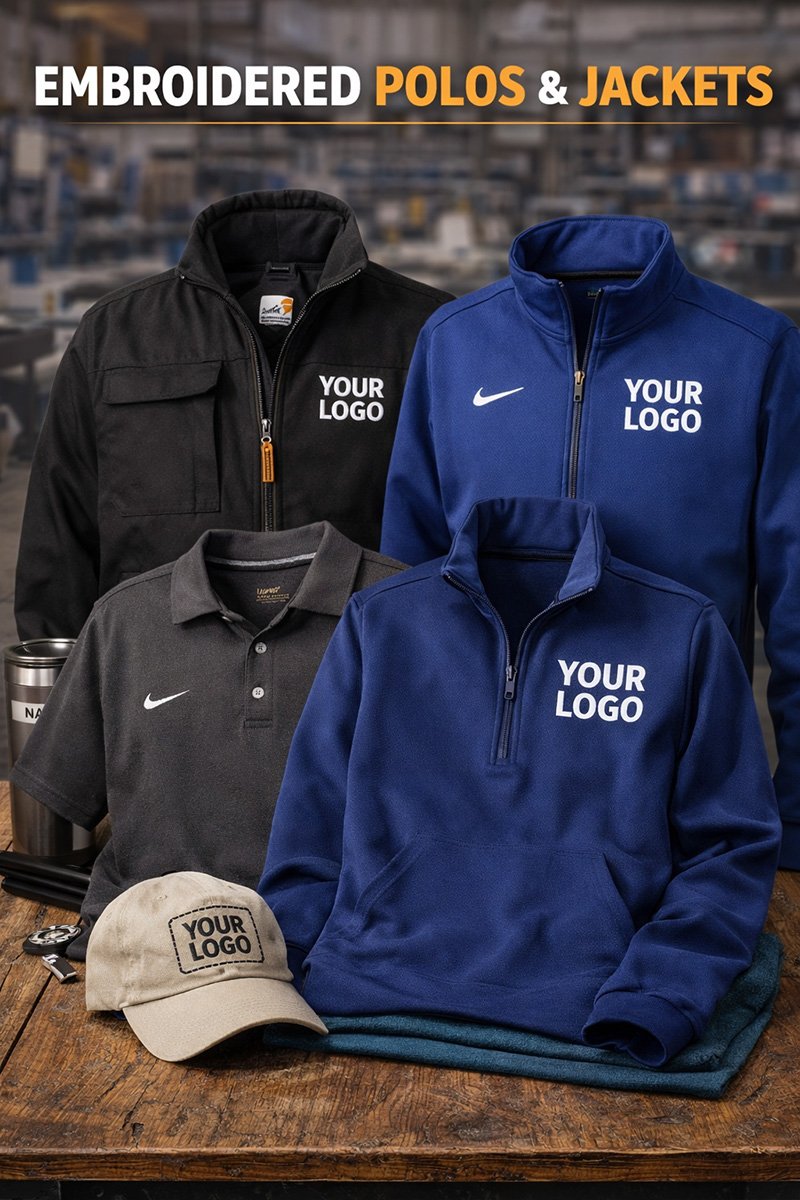Embroidered polos and jackets
