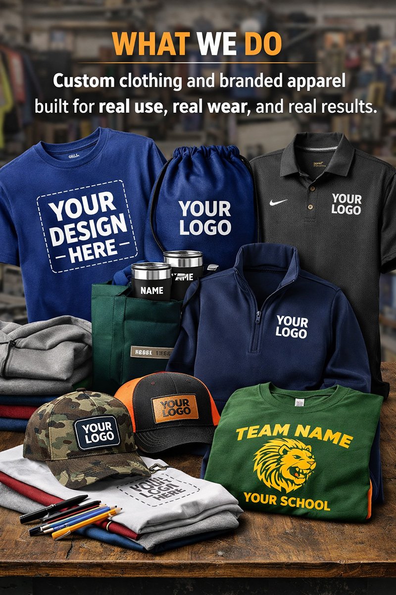 Assorted custom apparel products from Printeesweet