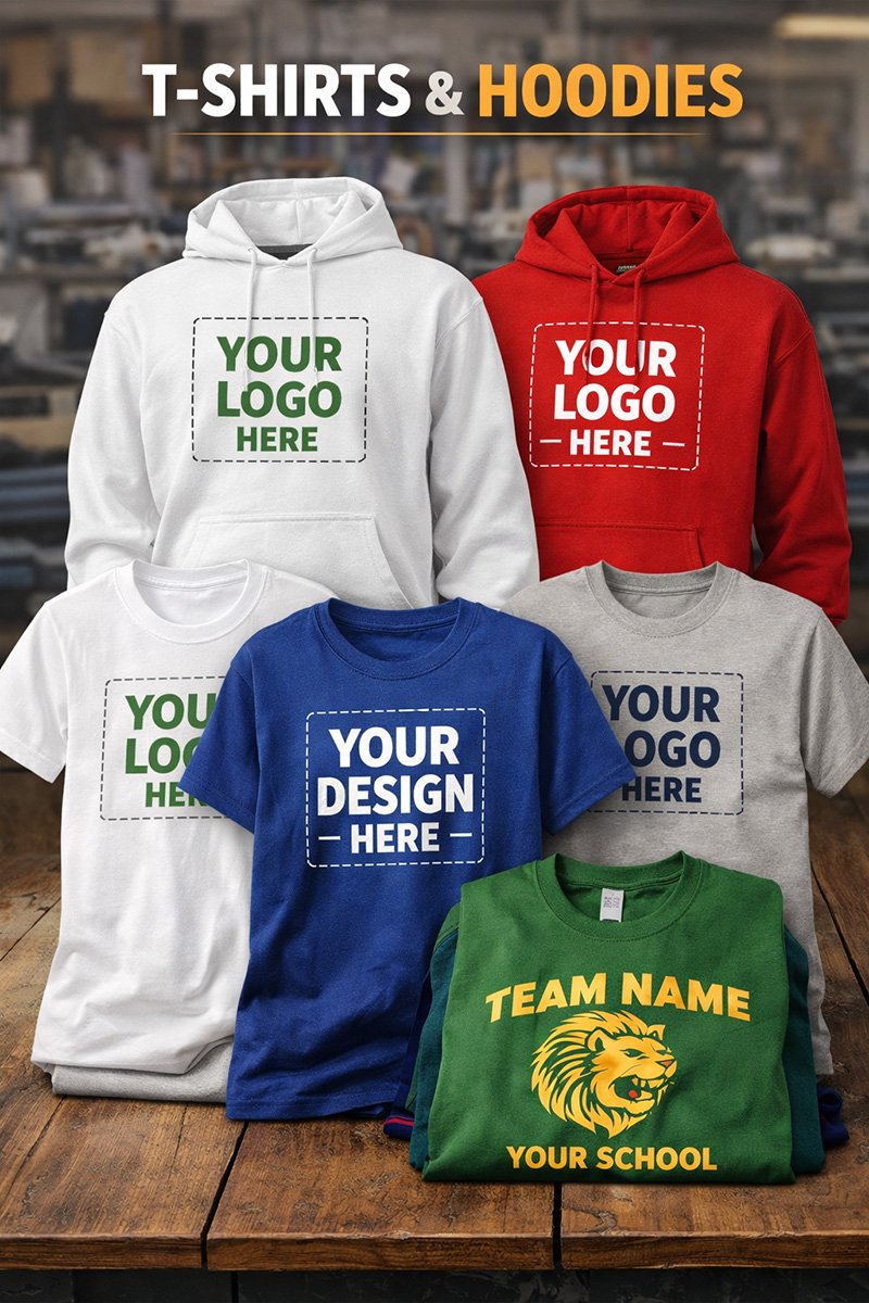 Custom t-shirts and hoodies