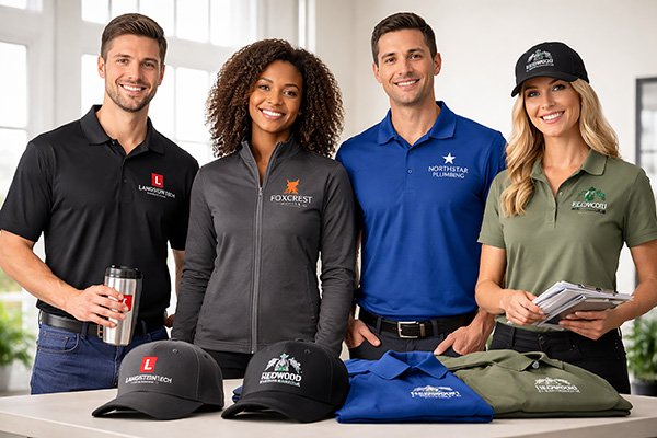 Employee uniforms polos and hats