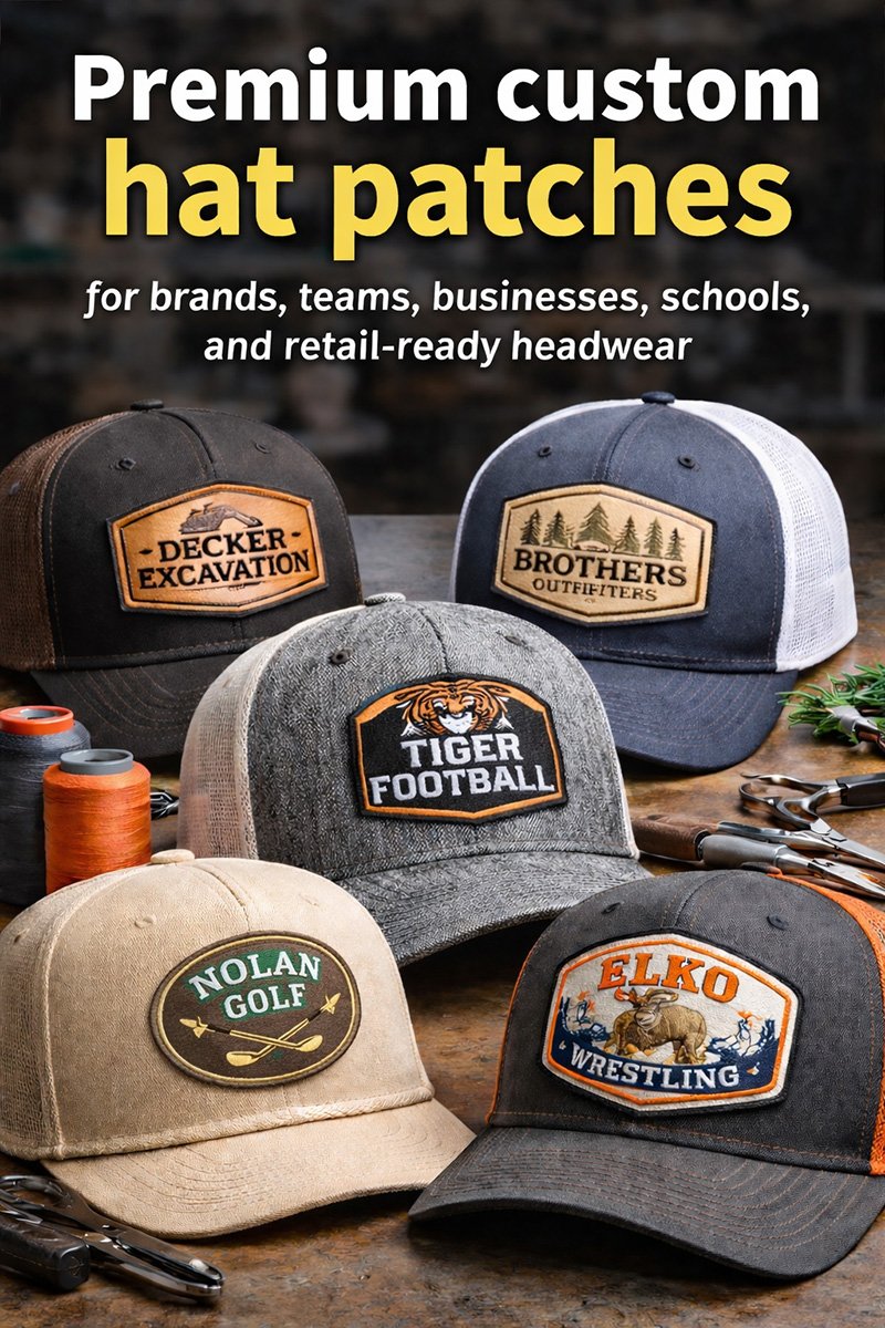 Custom hat patches by Printeesweet on premium hats and headwear