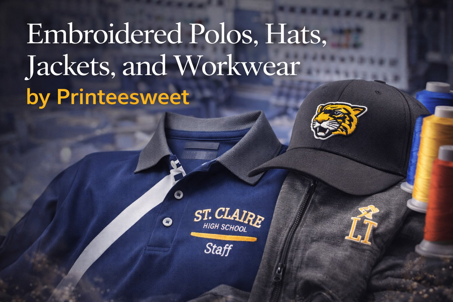 Embroidered polos hats jackets and workwear by Printeesweet